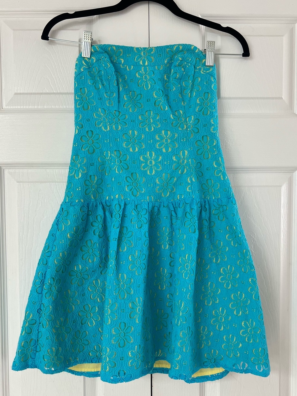 Vintage Lilly Pulitzer Strapless Turquoise & Yellow Floral Eyelet Dress